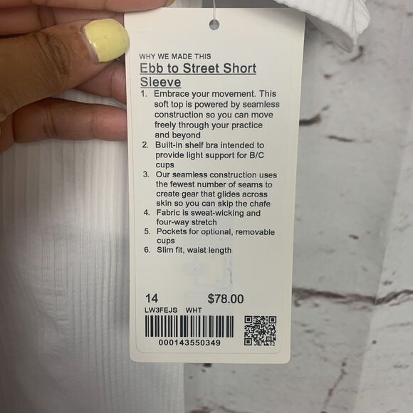 LULULEMON Ebb to Street Short Sleeve Shirt Women's 14 White Workout Tee T-shirt - Picture 5 of 7